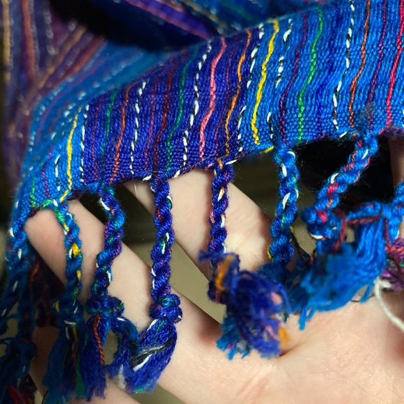 Blue and purple cotton scarf with tassels, artisan, boutique, light-weight, boho - Picture 6 of 6